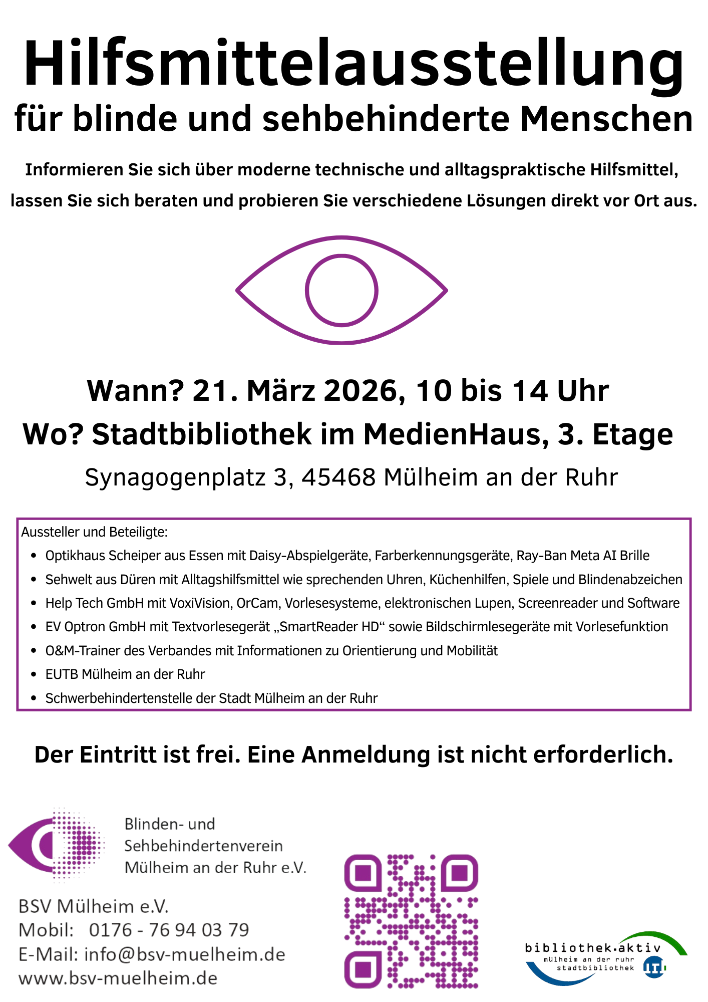 Plakat der Hilfsmittelausstellung für blinde und sehbehinderte Menschen Plakat der Hilfsmittelausstellung für blinde und sehbehinderte Menschen